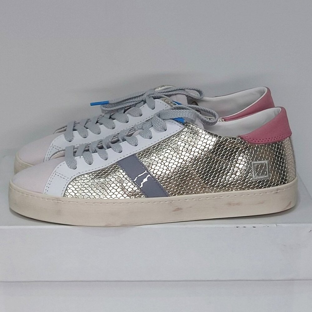 D.A.T.E. casual sneakers in Platinum/White/Grey/Pink color 7 EU 38 Anthropologie